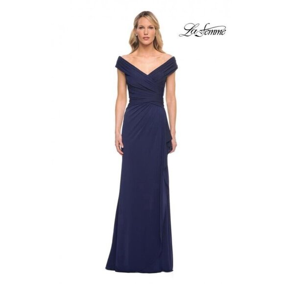 La Femme Dresses & Skirts - La Femme Womens Size 12 Navy Blue Formal Ruched Jersey Gown Long Dress 30040 New